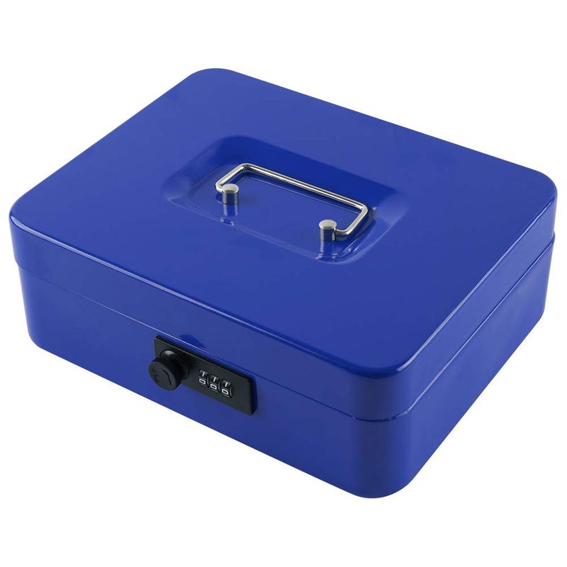 KYODOLED Large Cash Box with Combination Lock,Safe Metal Box for Money, Storage Lock Box with Money Tray,9.84"x 7.87"x 3.54" Blue Large - Image 1